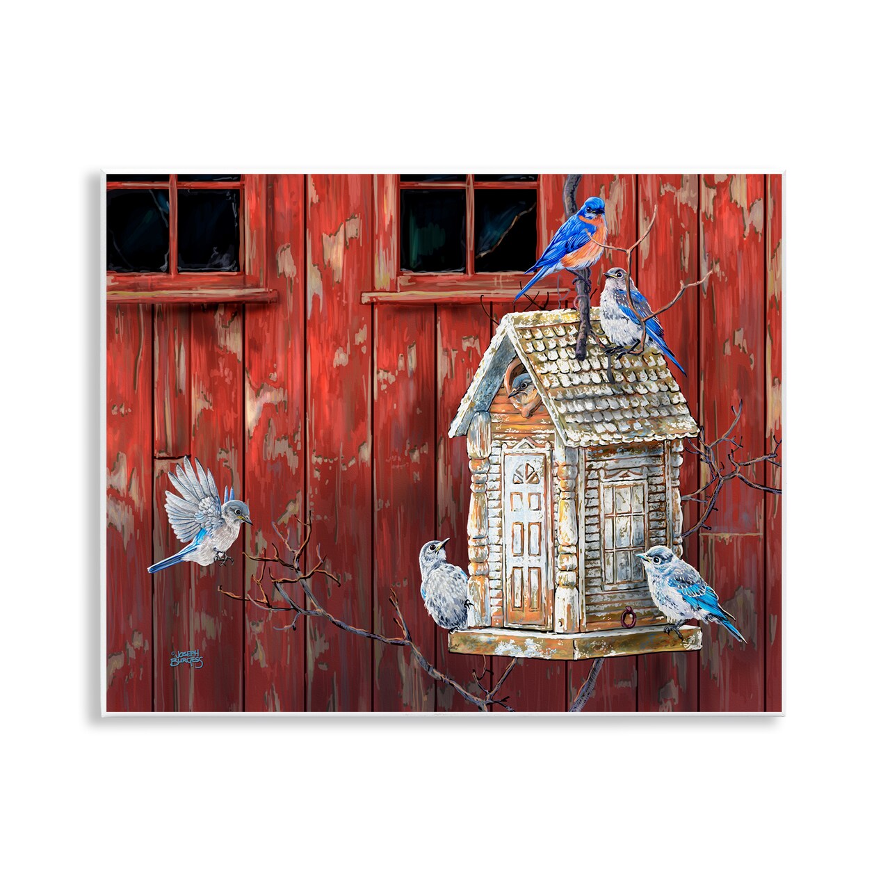 Stupell Industries Rustic Bird House Red & Blue Wall Plaque By Joseph Burgess